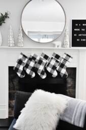Modern Farmhouse Christmas Stocking, Personalized Family Set. Buffalo Check Plaid. Black & White, No.713 - thumbnail 1