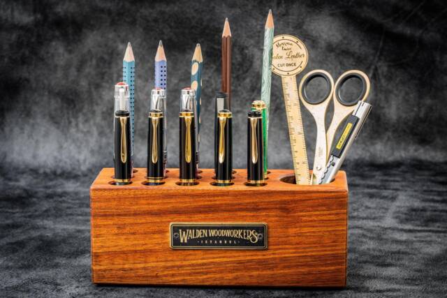 Wood Desk Organizer - Pen Holder Mahogany - image 1