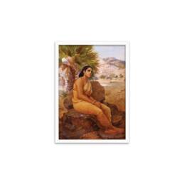 Framed Mounted Indian Art Vintage Print Poster Antique Raja Ravi Varma Shakuntala Lost in Dushyanta's Thoughts Hindu Kerala Painting Saree - thumbnail 2
