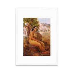 Framed Mounted Indian Art Vintage Print Poster Antique Raja Ravi Varma Shakuntala Lost in Dushyanta's Thoughts Hindu Kerala Painting Saree - thumbnail 3