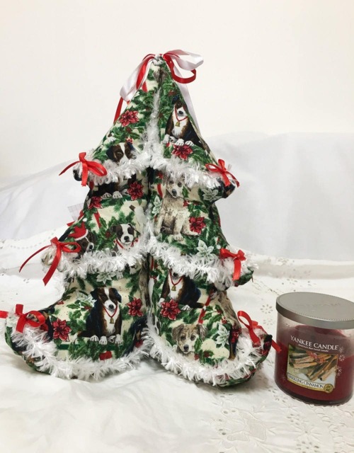Fun Fur Puppies in Fabric Christmas Tree, Trimmed Stuffed Holiday Decorations, Puppies Tree - image 1