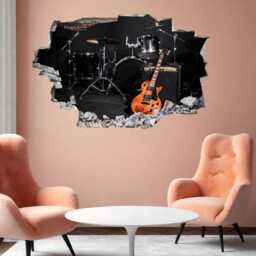 Musical Instruments Drums Guitar Concert Stage Wall Decal Sticker Mural Print Art Home Office Decor Cp45 - thumbnail 2
