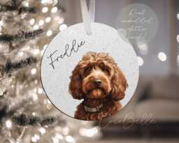 Personalised Cockapoo Bauble, Any Colour Puppy Watercolour Cavapoo Doodle Digital Real Glitter Name Christmas Pet Gift Ideas Lover Owner - thumbnail 1