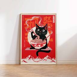 Retro Japanese Poster, Cat Art, Food Print, Wall Asian Decor, Oriental Pop Art Decor - thumbnail 3