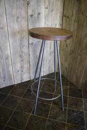 Handmade Industrial Bar Stool, Reclaimed Scaffold Board, Steel Legs - thumbnail 1