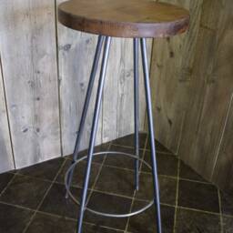 Handmade Industrial Bar Stool, Reclaimed Scaffold Board, Steel Legs - thumbnail 2
