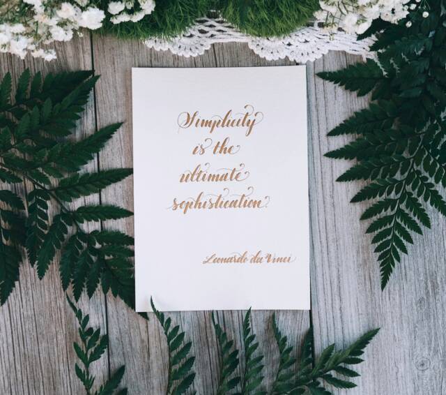 Gold Calligraphy Leonardo Da Vinci Quote Art Print, Minimalist Gift - image 1