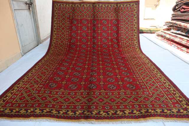 6'6x9'10 Ft Large Red Akhcha Handmade Area Rug, Afghan High Pile Rug Turkmen Bokhara Rug Livingroom Rug, Tribal Bedroom Office - image 1
