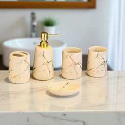 Ceramic Bathroom Accessory Set Soap Dispenser, Toothbrush Holder, Tumblers, Dish - Optional Tray - thumbnail 1