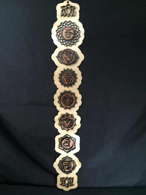 "Chakra Wooden Wall Art Laser Cut Birch Wood, Yoga Decor - 34"" X 6" - image 1