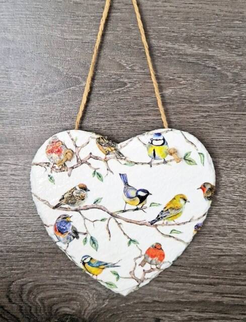 Handmade Bird Slate Heart Wall Hanging Garden Decoration - image 1