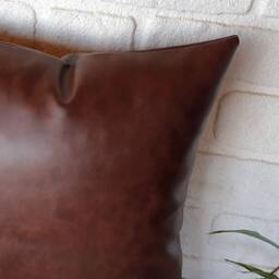 Dark Brown Faux Leather Pillow Cover Scandinavian Decor - thumbnail 3