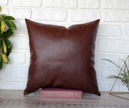 Dark Brown Faux Leather Pillow Cover Scandinavian Decor - thumbnail 1