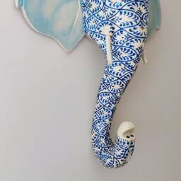 Blue & White Bohemian Designs On Elephant Wooden Head/Wall Decor/Wall Hanging - thumbnail 3