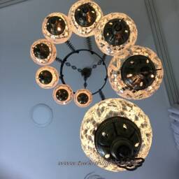 9 Ball Turkish Mosaic Chandelier With Medium Globes White