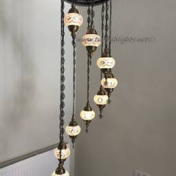 9 Ball Turkish Mosaic Chandelier With Medium Globes White - thumbnail 2
