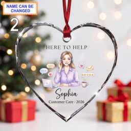 Here To Help Customer Care Christmas Glass Ornament, Custom Support Keepsake With Headset, Chat Icons, Hearts & Service Details - thumbnail 2