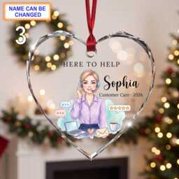 Here To Help Customer Care Christmas Glass Ornament, Custom Support Keepsake With Headset, Chat Icons, Hearts & Service Details - thumbnail 3