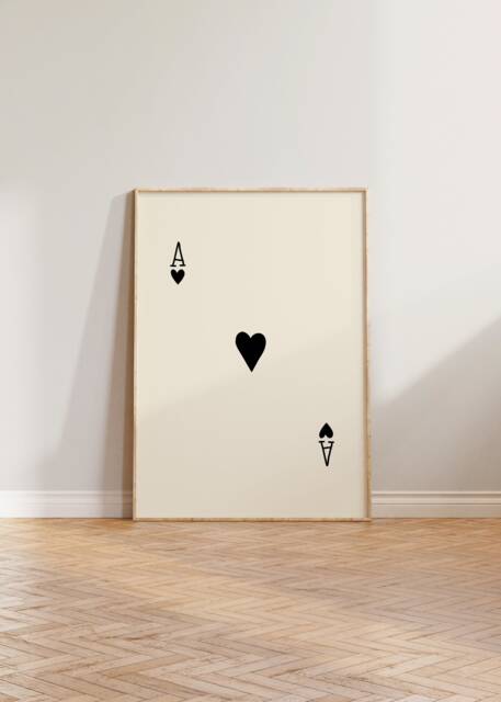 Ace Of Hearts Print Poster, Print, Deck Cards Lucky You Card Wall Eclectic Bar Art, Home Decor - image 1