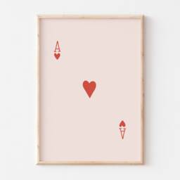 Ace Of Hearts Print Poster, Print, Deck Cards Lucky You Card Wall Eclectic Bar Art, Home Decor - thumbnail 2