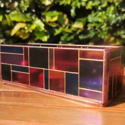Triple Tealight Holder - Stained Glass Style Rectangular Hand Painted - thumbnail 2