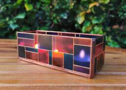 Triple Tealight Holder - Stained Glass Style Rectangular Hand Painted