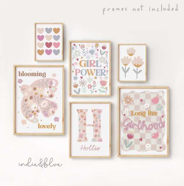Set Of 6 Girls Personalised Positive Affirmation Gallery Wall Prints, Wildflower Poster Bundle, Girl Nursery Bedroom Decor - image 1