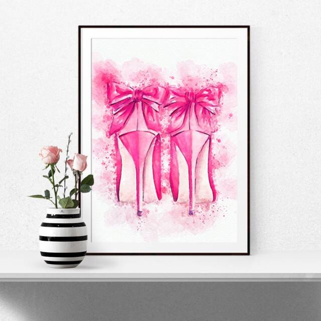 Watercolour Pink High Heels Print, Fashion Poster Artwork, Girls Room Decor, Gift For Her, Wall Art Bedroom 205