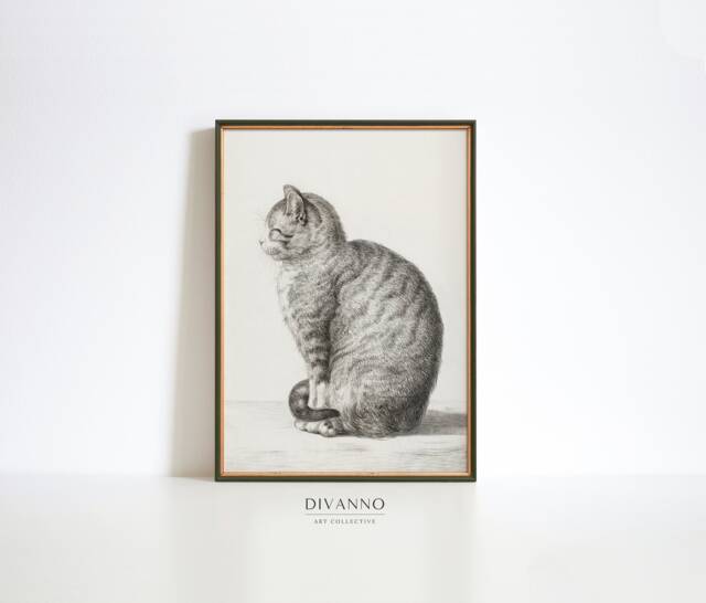 Vintage Jean Bernard Cat Print, Monochrome Sketch Art - image 1