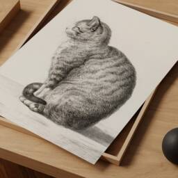 Vintage Jean Bernard Cat Print, Monochrome Sketch Art - thumbnail 3