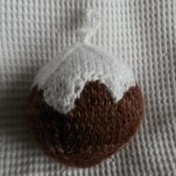 Knit Christmas Pudding Decoration Hanging Ornament Cute Unique Wool Ball Baubles For Your Xmas Tree Handmade in Ireland. Decor - thumbnail 3