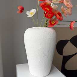 White Textured Wabi Sabi Long Vase Pottery Earthenware Stoneware Unglazed Clay Ceramic Vase Perfect For Shelf, Dining Table & Dressers - thumbnail 3