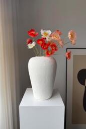 White Textured Wabi Sabi Long Vase Pottery Earthenware Stoneware Unglazed Clay Ceramic Vase Perfect For Shelf, Dining Table & Dressers - thumbnail 1