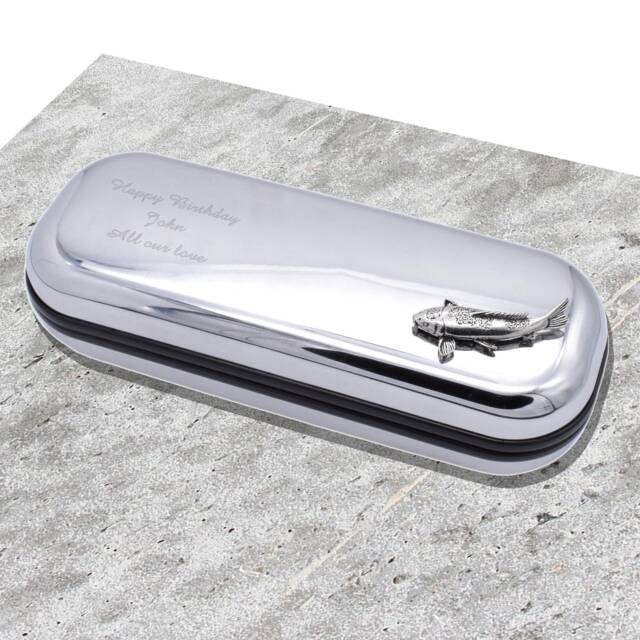 Koi Carp Fishing Design Personalised Engraved Chromed Pen Case Box - image 1