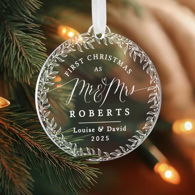 Personalised First Christmas As Mr & Mrs, Married, 1st Married Bauble, & Mrs Keepsake Gift Decoration - image 1