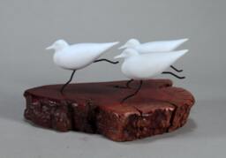Sandpiper Sculpture Figurine Decor By John Perry Trio 7In Long On Burlwood - thumbnail 1