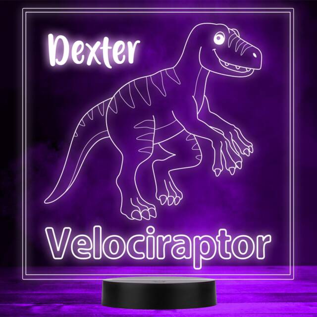 Kids Cute Dinosaur Fan Velociraptor Led Personalised Gift Night Light - image 1