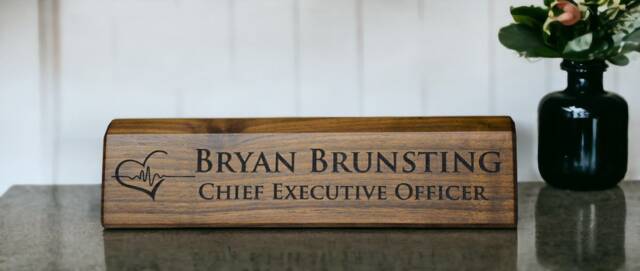 Wooden Desk Name Plates 10 Inch Solid Walnut Wood, Custom Engraved With The Text Of Your Choice Wooden Sign - image 1