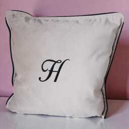 Handmade Soft Latte Cushion - Scuff Resistant, Black Leather Piping, Modern Pillow Cover - 50x50cm - thumbnail 2