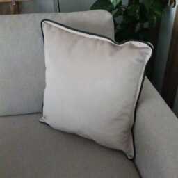 Handmade Soft Latte Cushion - Scuff Resistant, Black Leather Piping, Modern Pillow Cover - 50x50cm - thumbnail 3