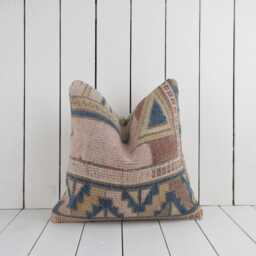 Vintage Turkish Kilim Pillow Cover, Bohemian Cushion - 16x16 - thumbnail 1