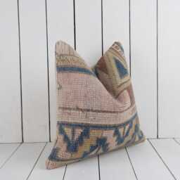 Vintage Turkish Kilim Pillow Cover, Bohemian Cushion - 16x16 - thumbnail 3