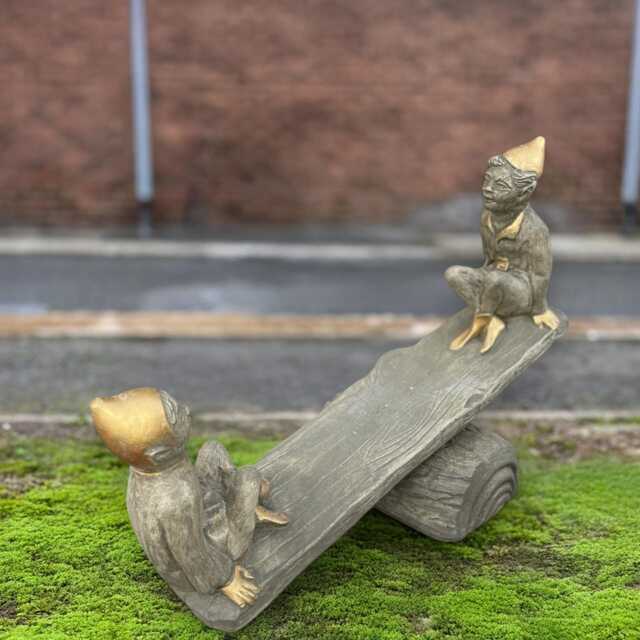 Cute Gnomes On Seesaw Statue Whimsical Gnome Sculpture Playful Concrete Figurine Outdoor Fairy Ornament Handmade Holiday Yard Gift - image 1