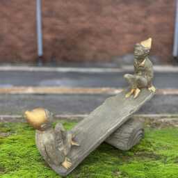 Cute Gnomes On Seesaw Statue Whimsical Gnome Sculpture Playful Concrete Figurine Outdoor Fairy Ornament Handmade Holiday Yard Gift - thumbnail 1