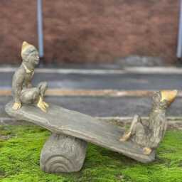 Cute Gnomes On Seesaw Statue Whimsical Gnome Sculpture Playful Concrete Figurine Outdoor Fairy Ornament Handmade Holiday Yard Gift - thumbnail 3