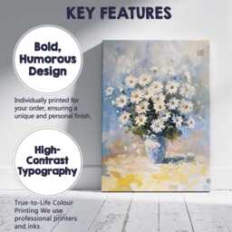 Blue White Daisy Bouquet Impressionist Floral Still Life Canvas Wall Art Print Decor Picture Ready To Hang - thumbnail 2