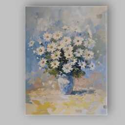 Blue White Daisy Bouquet Impressionist Floral Still Life Canvas Wall Art Print Decor Picture Ready To Hang - thumbnail 1