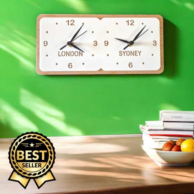 Customizable Time Zone Clock Acrylic With Wood Frame - image 1