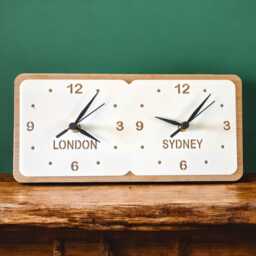 Customizable Time Zone Clock Acrylic With Wood Frame - thumbnail 2