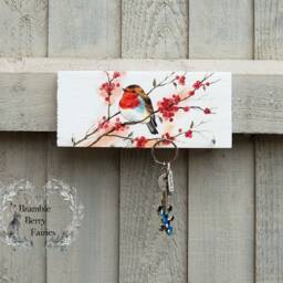 Beautiful Bird Robins Berries Key Hook Rack, Necklace Jewellery Hanger Organiser, Tea Towel Holder, Kitchen Wall Organiser - thumbnail 2